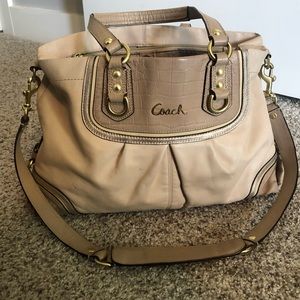 Tan Leather Coach Convertable Satchel Bag